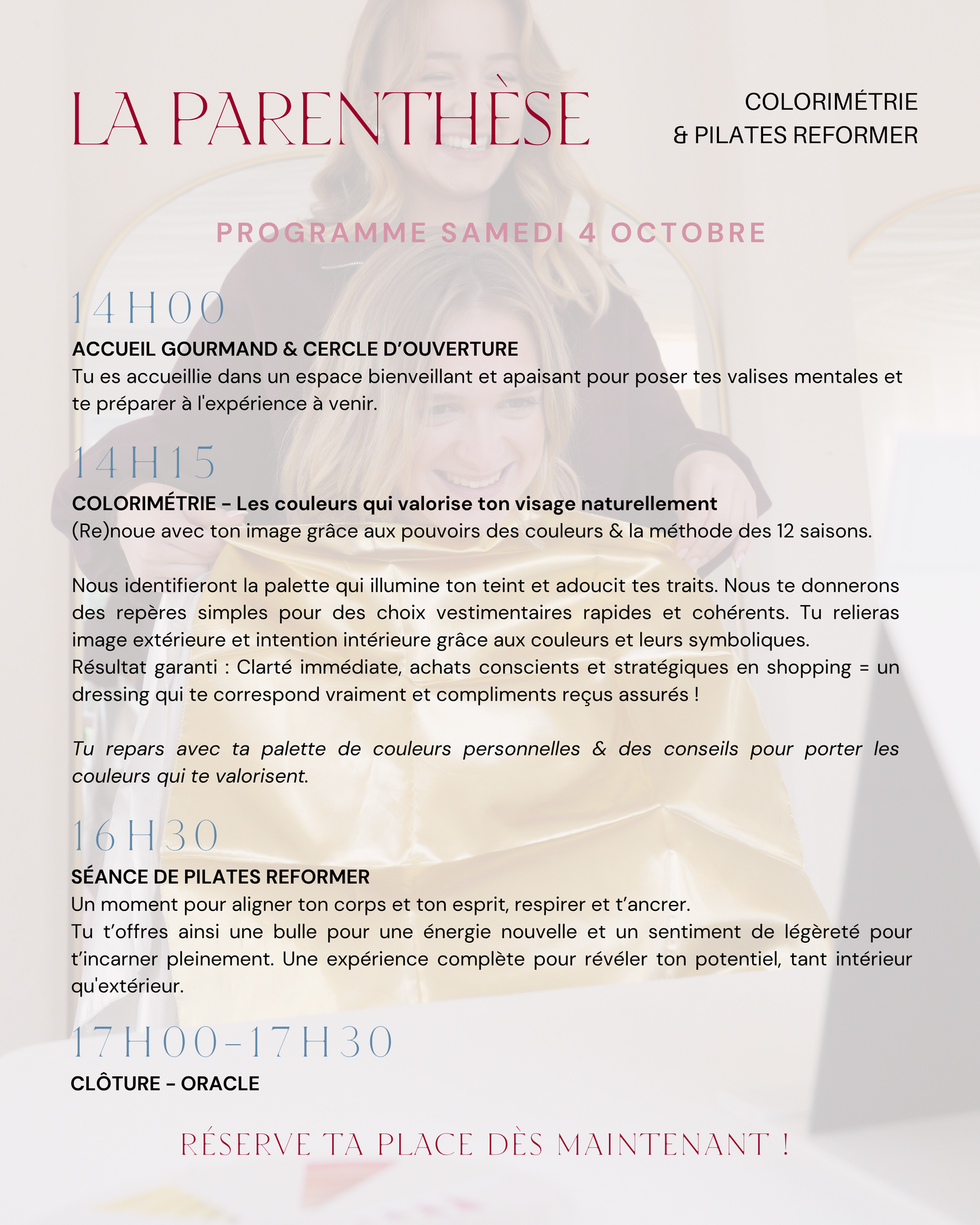 La Parenthèse - Samedi 4 octobre - Colorimétrie & Reformer